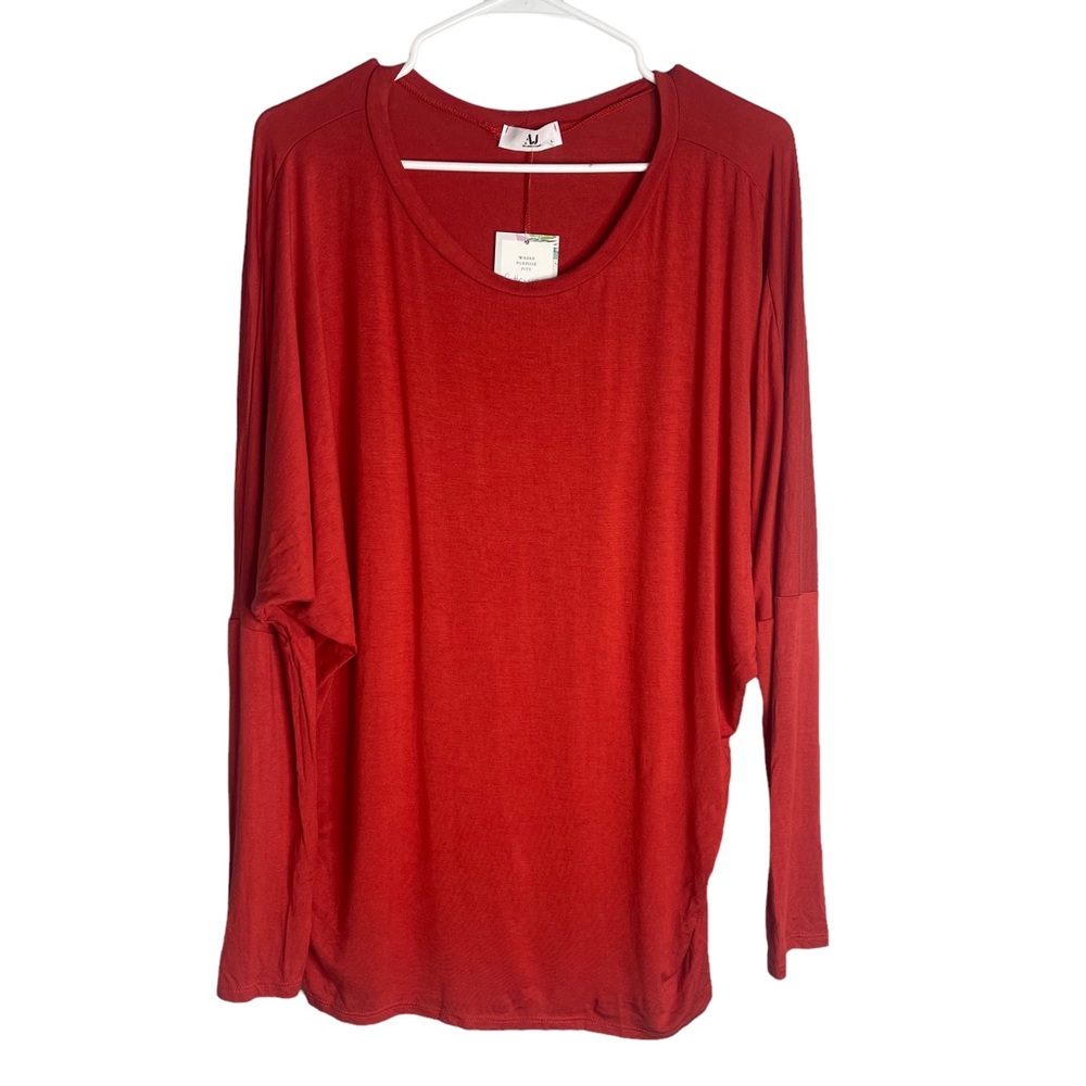 NWT Boutiqe AJ Batwing Long Sleeve Knit Tee Burnt Orange size L Scoop Neck